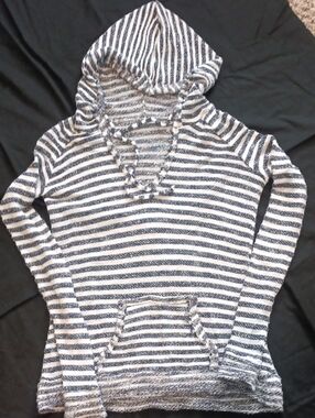 Striped Navy and White Hooded Pullover Sweatshirt